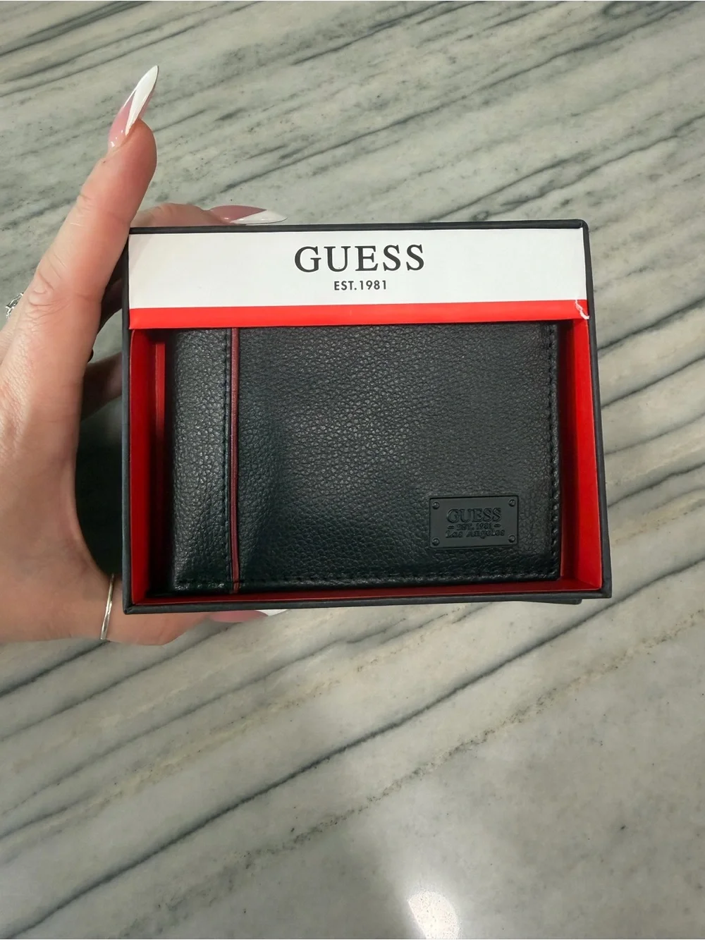 GUESS Black Leather Men's Wallet with Red Accent